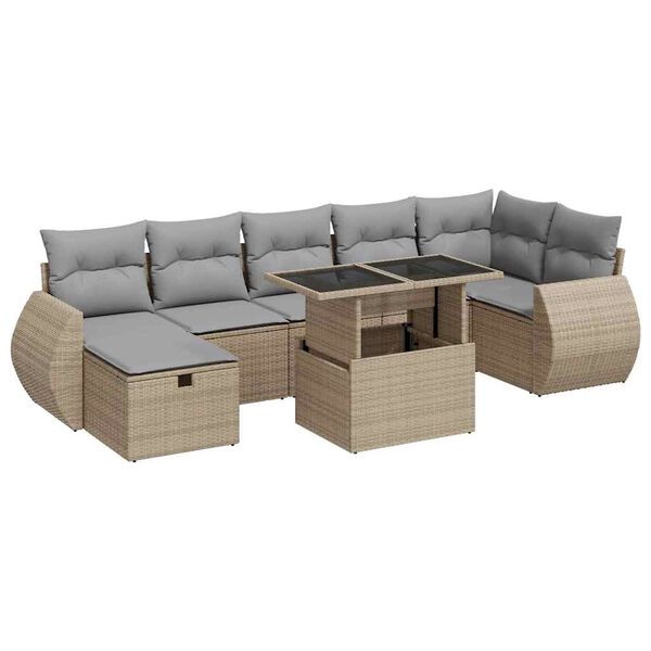 vidaXL Salon de jardin avec coussins 8 pcs beige r&eacute;sine tress&eacute;e