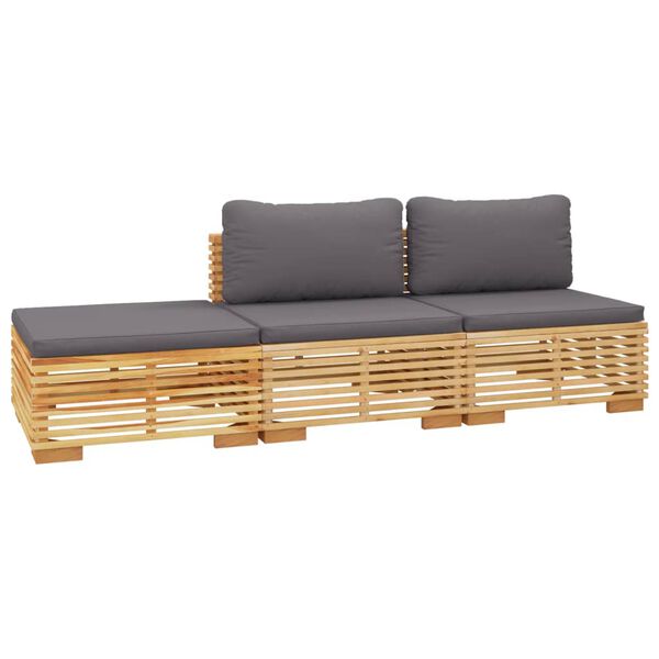 vidaXL Salon de jardin 3 pcs avec coussins Bois de teck solide