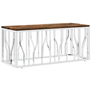 vidaXL Table basse acier inoxydable et bois massif de r&eacute;cup&eacute;ration