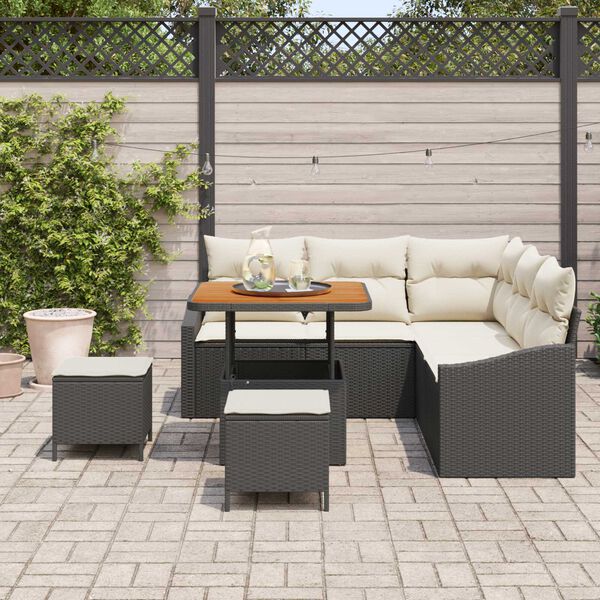 vidaXL Ensemble de canapé de jardin avec coussin 8 pcs Noir et Crème