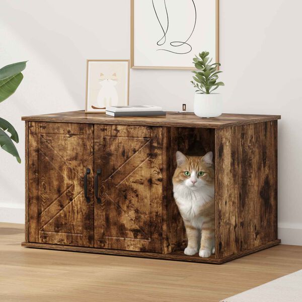 vidaXL Maison pour chat Ch&ecirc;ne fum&eacute; 85 x 55 x 50 cm Bois d'ing&eacute;nierie