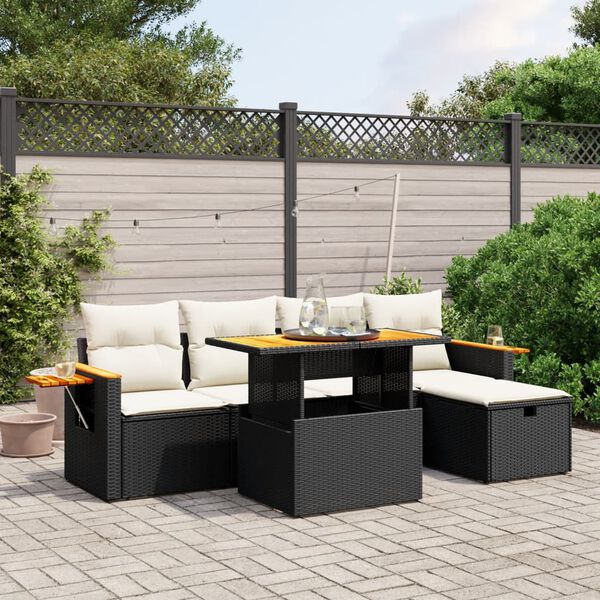 vidaXL Salon de jardin 6 pcs avec coussins noir r&eacute;sine tress&eacute;e