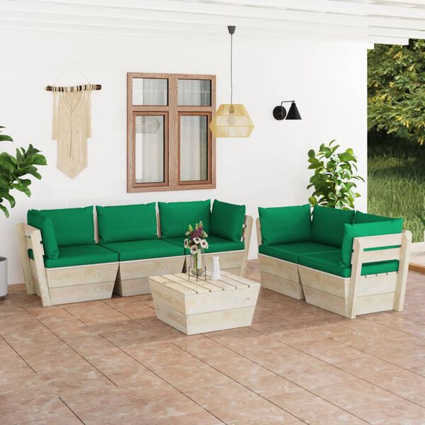 vidaXL Salon de jardin palette 6 pcs avec coussins bois d'&eacute;pic&eacute;a