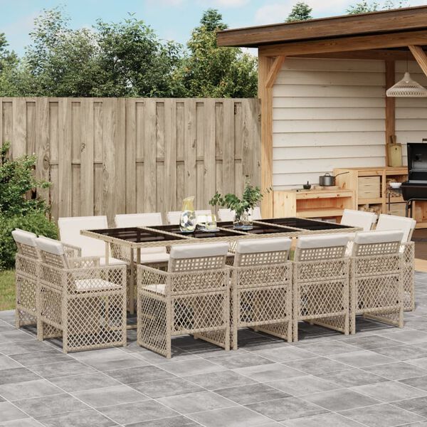 vidaXL Ensemble &agrave; manger de jardin et coussins 13 pcs beige