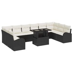 vidaXL Ensemble de canap&eacute; de jardin 11 pc Noir et Cr&egrave;me polyrotin