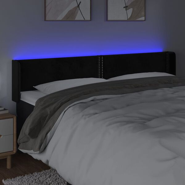 vidaXL T&ecirc;te de lit &agrave; LED Noir 163x16x78/88 cm Velours