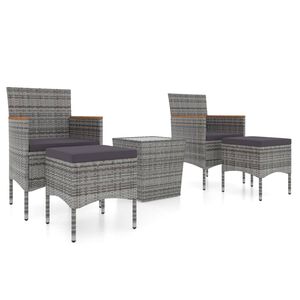 vidaXL Ensemble de bistro jardin 5pcs R&eacute;sine tress&eacute;e verre tremp&eacute; Gris