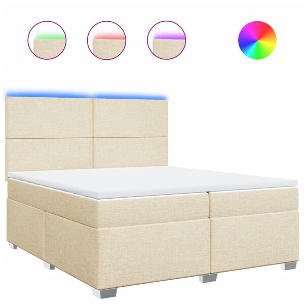 vidaXL Sommier &agrave; lattes de lit avec matelas Cr&egrave;me 200x200 cm Tissu