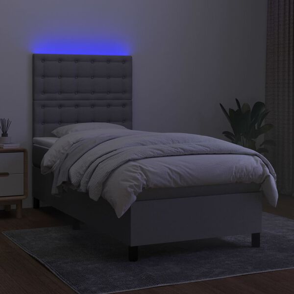 vidaXL Sommier &agrave; lattes de lit avec matelas et LED Gris clair 90x200cm