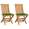 vidaXL Chaises pliantes avec coussins verts, 2 pi&egrave;ces, en bois de teck massif