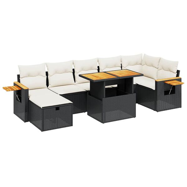 vidaXL Salon de jardin 8 pcs avec coussins noir r&eacute;sine tress&eacute;e