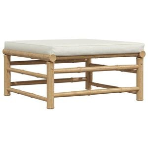 vidaXL Repose-pied de jardin avec coussin blanc cr&egrave;me Bambou