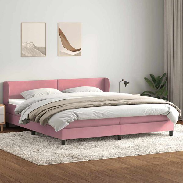 vidaXL Sommier &agrave; lattes de lit avec matelas rose 180x210 cm velours