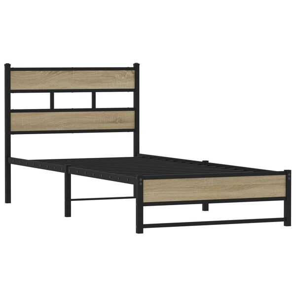 vidaXL Cadre de lit en m&eacute;tal sans matelas ch&ecirc;ne sonoma 100x190 cm