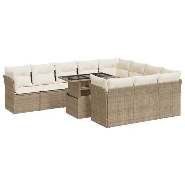 vidaXL Salon de jardin 11 pcs avec coussins beige r&eacute;sine tress&eacute;e