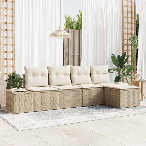 vidaXL Ensemble de canap&eacute; de jardin avec coussin 5 pcs Beige polyrotin