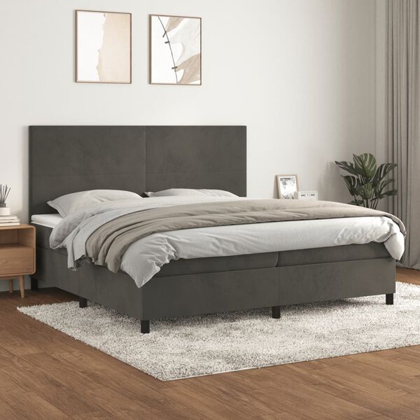 vidaXL Sommier &agrave; lattes de lit et matelas Gris fonc&eacute; 200x200cm Velours