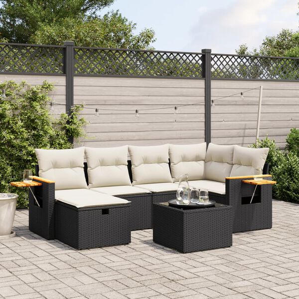 vidaXL Salon de jardin 7 pcs avec coussins noir r&eacute;sine tress&eacute;e