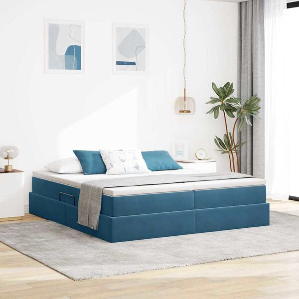 vidaXL Lit avec rangement et matelas Bleu fonc&eacute; 200 x 200 cm Velours