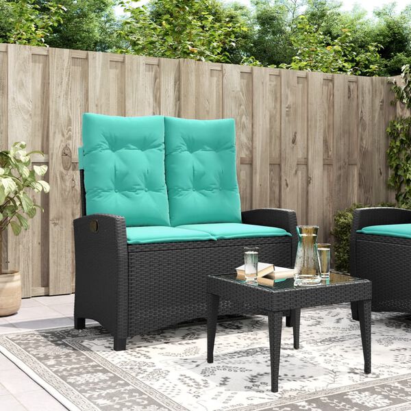 vidaXL Banc inclinable de jardin avec coussins noir r&eacute;sine tress&eacute;e