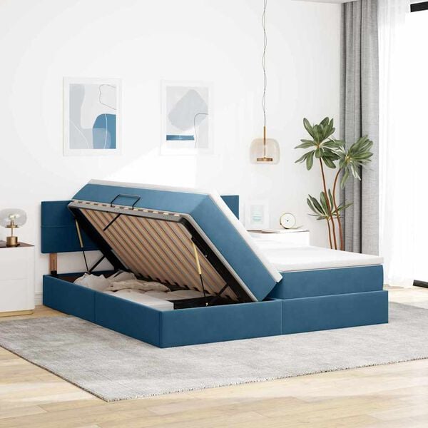 vidaXL Lit de Rangement avec matelas Bleu fonc&eacute; 90 x 200 cm
