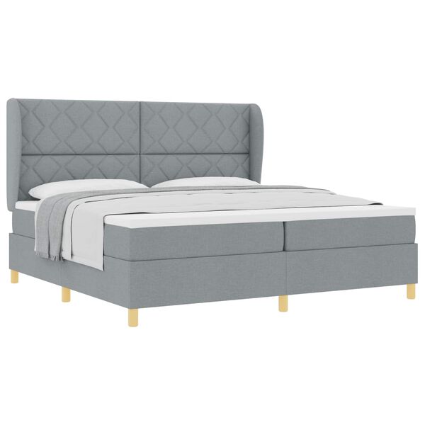 vidaXL Lit &agrave; ressorts avec matelas Gris clair 200 x 200 cm tissu