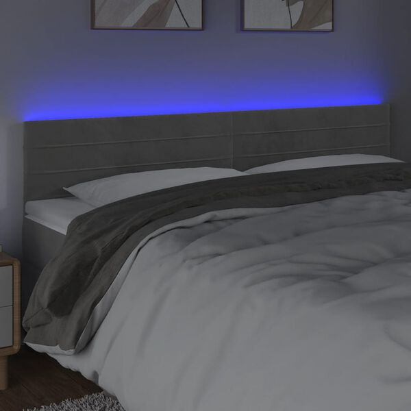 vidaXL T&ecirc;te de lit &agrave; LED Gris clair 160x5x78/88 cm Velours