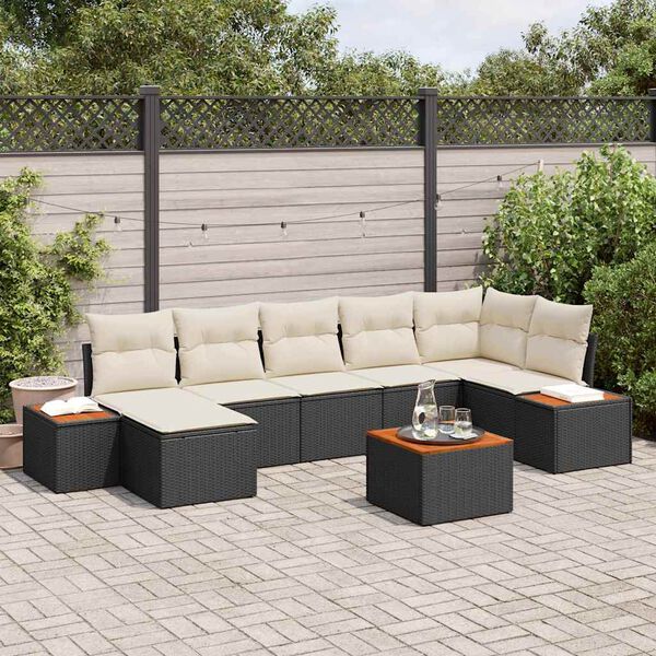vidaXL Ensemble de canapé de jardin avec coussin 8 pcs Noir polyrotin