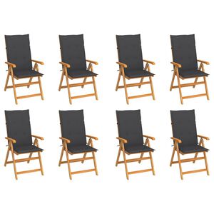 vidaXL Fauteuils pliants inclinables avec coussins, 8 pi&egrave;ces, en teck massif