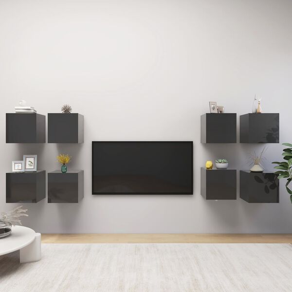 vidaXL Meubles TV muraux 8 pcs Gris brillant 30,5x30x30 cm