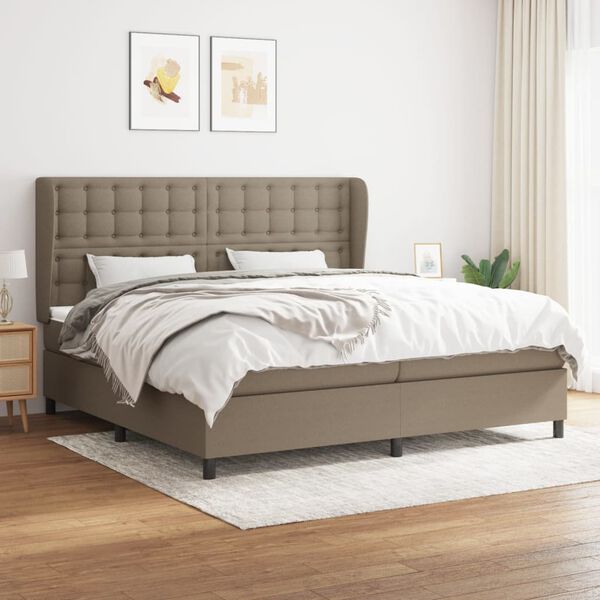 vidaXL Sommier &agrave; lattes de lit avec matelas Taupe 200x200 cm Tissu