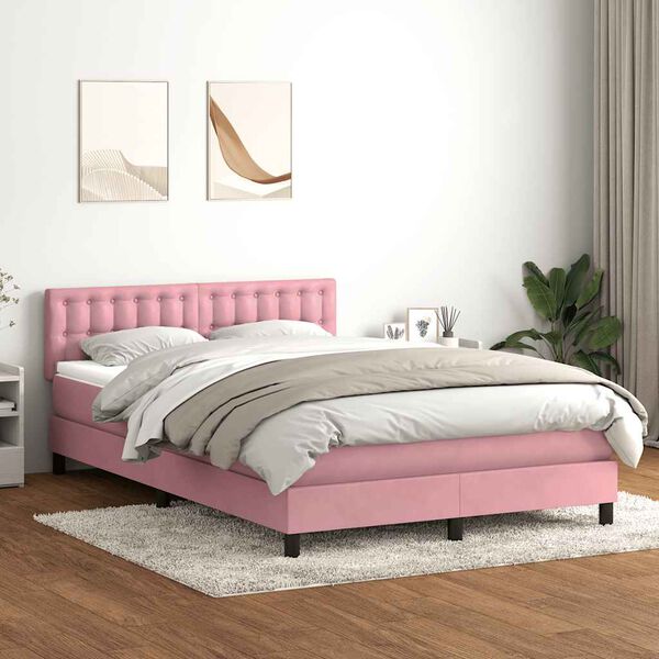 vidaXL Sommier &agrave; lattes de lit avec matelas et LED rose 160x220 cm velours