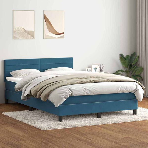 vidaXL Sommier &agrave; lattes de lit et matelas et LED Bleu fonc&eacute; 160x220cm Velours