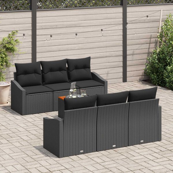 vidaXL Ensemble de canapé de jardin avec coussin 7 pcs Noir polyrotin