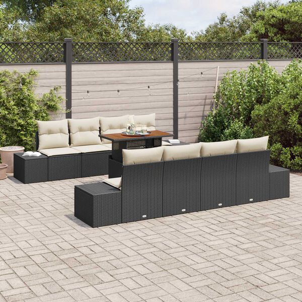 vidaXL Ensemble de canapé de jardin 9 pcs Noir Poly rotin