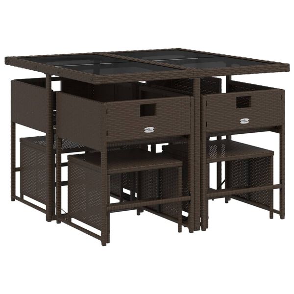 vidaXL Ensemble &agrave; manger de jardin et coussins 9 pcs marron poly rotin