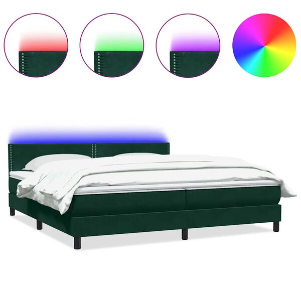 vidaXL Sommier &agrave; lattes de lit et matelas et LED vert fonc&eacute; 200x210cm velours