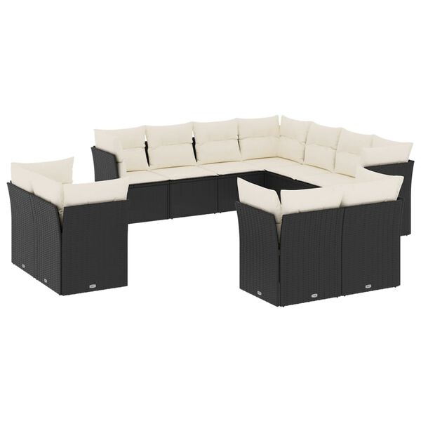 vidaXL Salon de jardin 11 pcs avec coussins noir r&eacute;sine tress&eacute;e