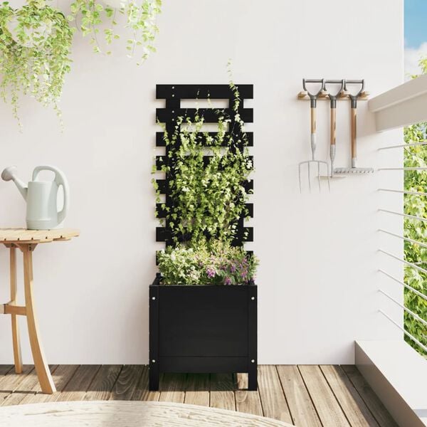 vidaXL Jardini&egrave;re avec support noir 39x39,5x114 cm bois de pin massif