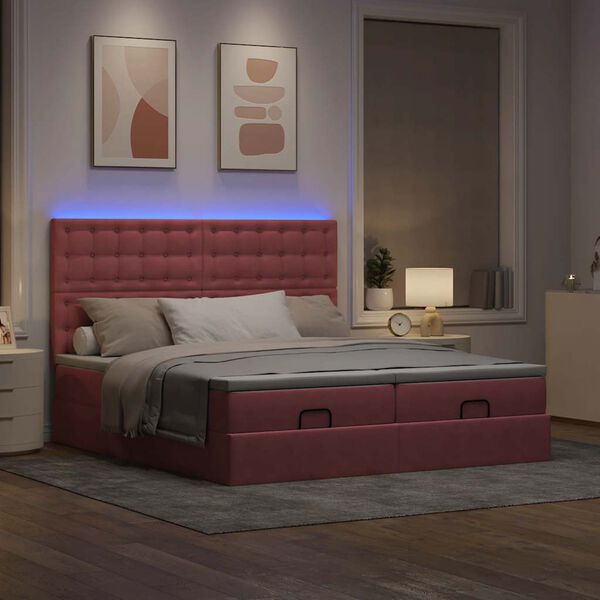 vidaXL Cadre de lit ottoman avec matelas rose 180x200 cm velours
