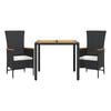 vidaXL Ensemble &agrave; manger de jardin avec coussins 3 pcs Noir