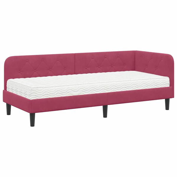 vidaXL Cadre de lit d'angle avec matelas Bordeaux 80 x 200 cm Velours