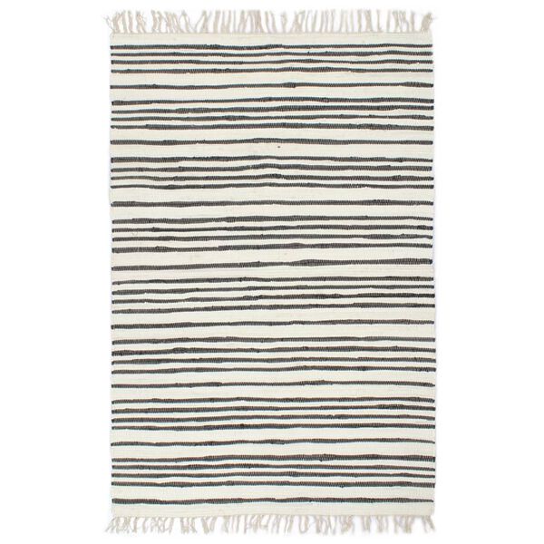 vidaXL Tapis Chindi tiss&eacute; &agrave; la main Coton 80x160cm Anthracite et blanc