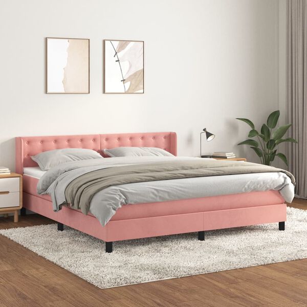 vidaXL Sommier &agrave; lattes de lit avec matelas Rose 160x200 cm Velours