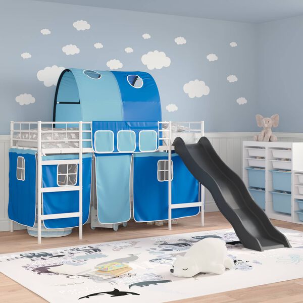 vidaXL Lit mezzanine pour enfants Blanc et Bleu 74,5 x 190 cm M&eacute;tал