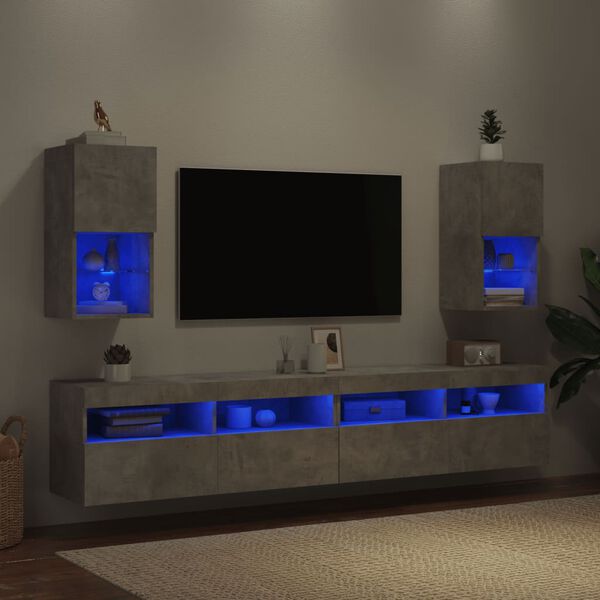 vidaXL Meubles TV avec lumi&egrave;res LED 2 pcs gris b&eacute;ton 30,5x30x60 cm