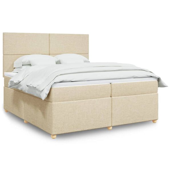 vidaXL Sommier &agrave; lattes de lit avec matelas Cr&egrave;me 200x200 cm Tissu