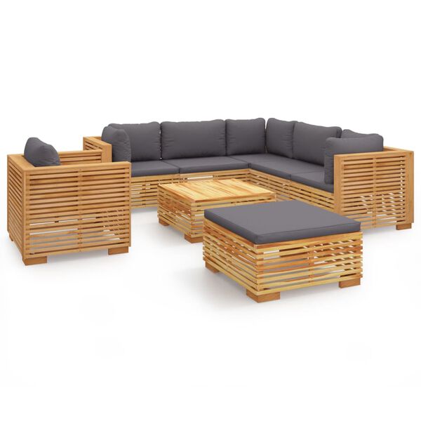 vidaXL Salon de jardin 8 pcs avec coussins Bois de teck solide