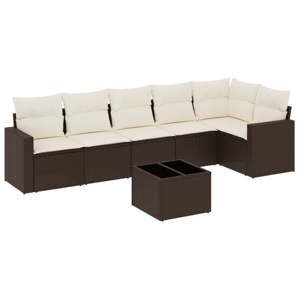vidaXL Salon de jardin avec coussins 7 pcs marron r&eacute;sine tress&eacute;e