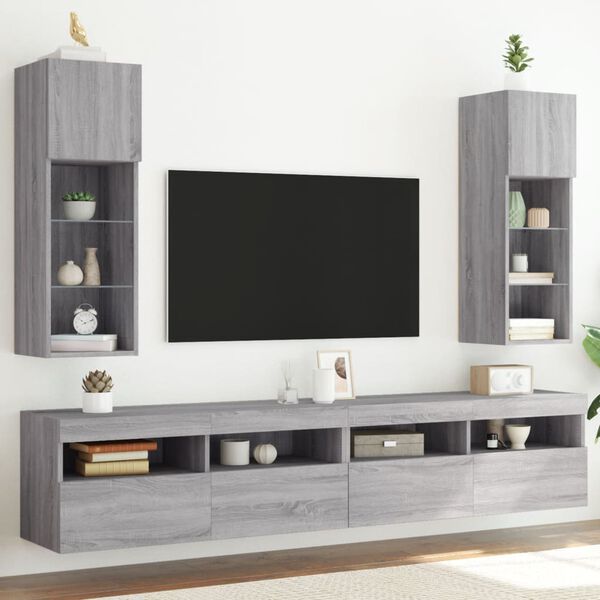vidaXL Meubles TV avec lumi&egrave;res LED 2 pcs sonoma gris 30,5x30x90 cm